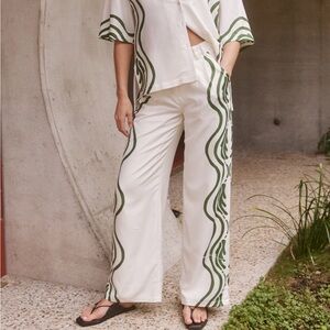 Runaway the Label Atheni Pant in Cream and Green. Resort Wear pants